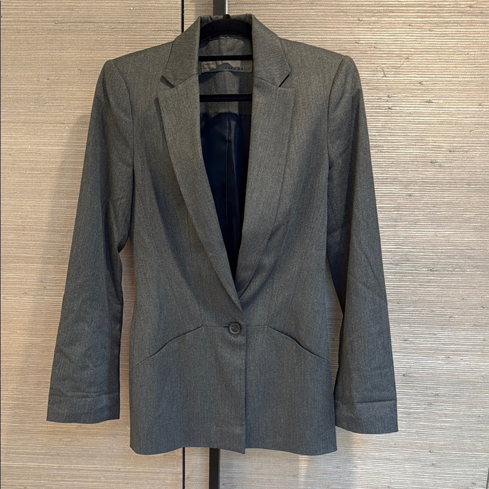 Zara Gray Blazer Elegant Suit Jacket